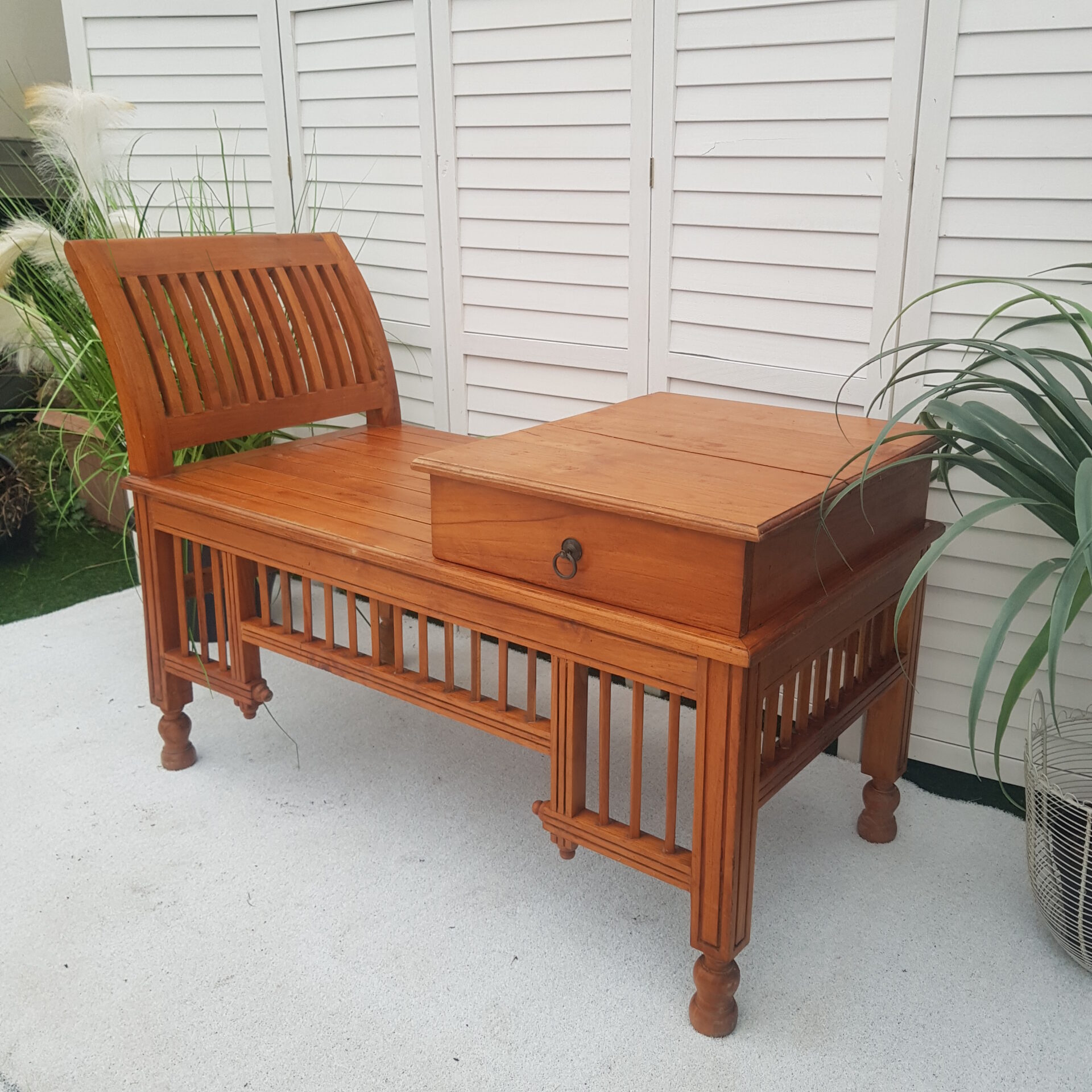 Telephone Hall Table - Seat - Teak - Indonesian - Rustic Telephone Hall Table - Seat - Teak - Indonesian - Rustic