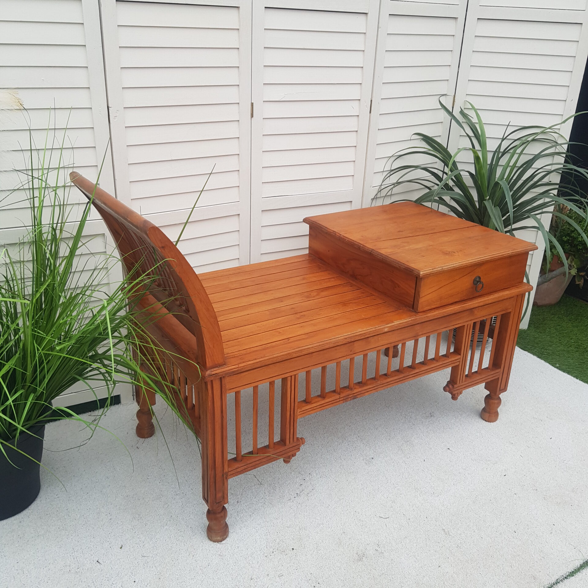 Telephone Hall Table - Seat - Teak - Indonesian - Rustic Telephone Hall Table - Seat - Teak - Indonesian - Rustic