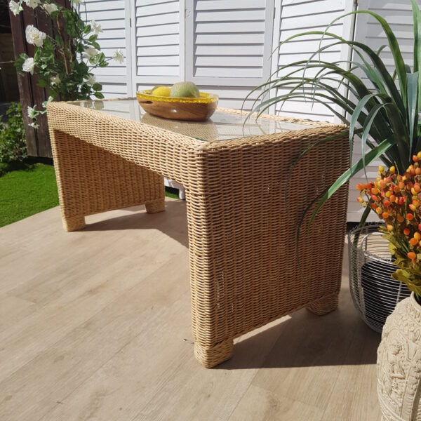 Coffee Table - Wicker - Glass Top - Modern