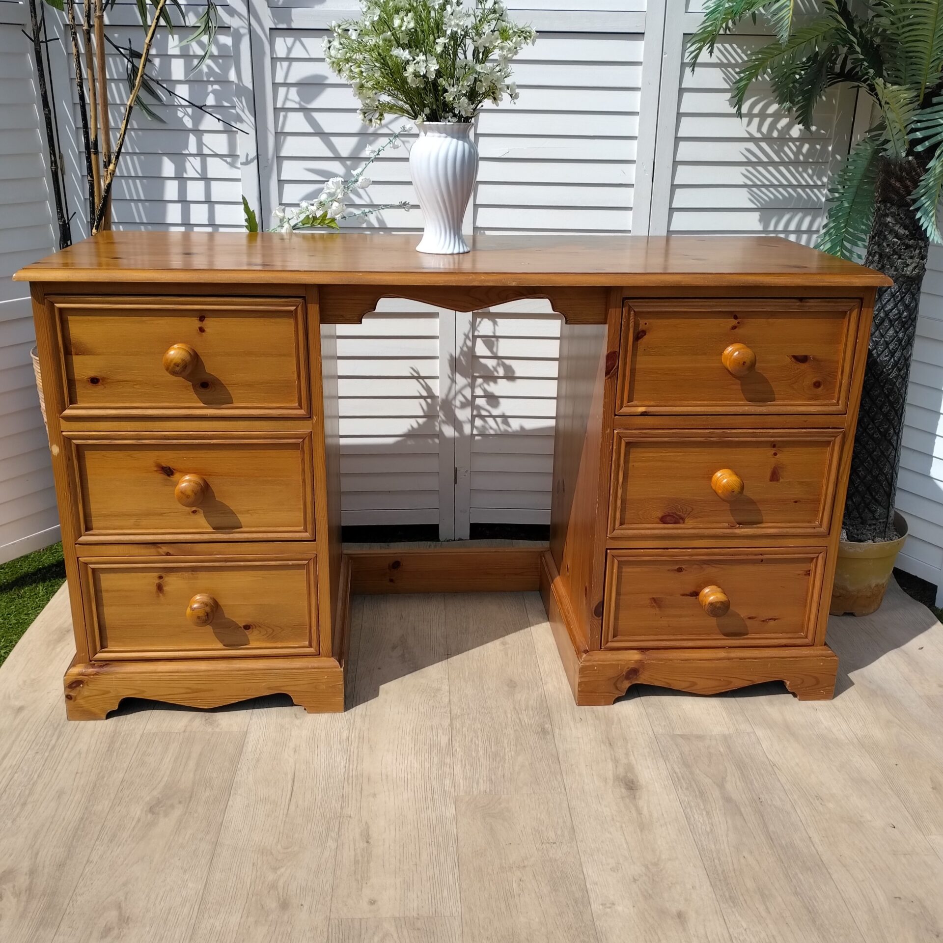 Dressing Table - Desk - Rustic Pine - Twin Pedestal Dressing Table - Desk - Rustic Pine - Twin Pedestal