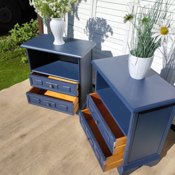 Bedside Cabinets - Pair - Painted - Navy Blue