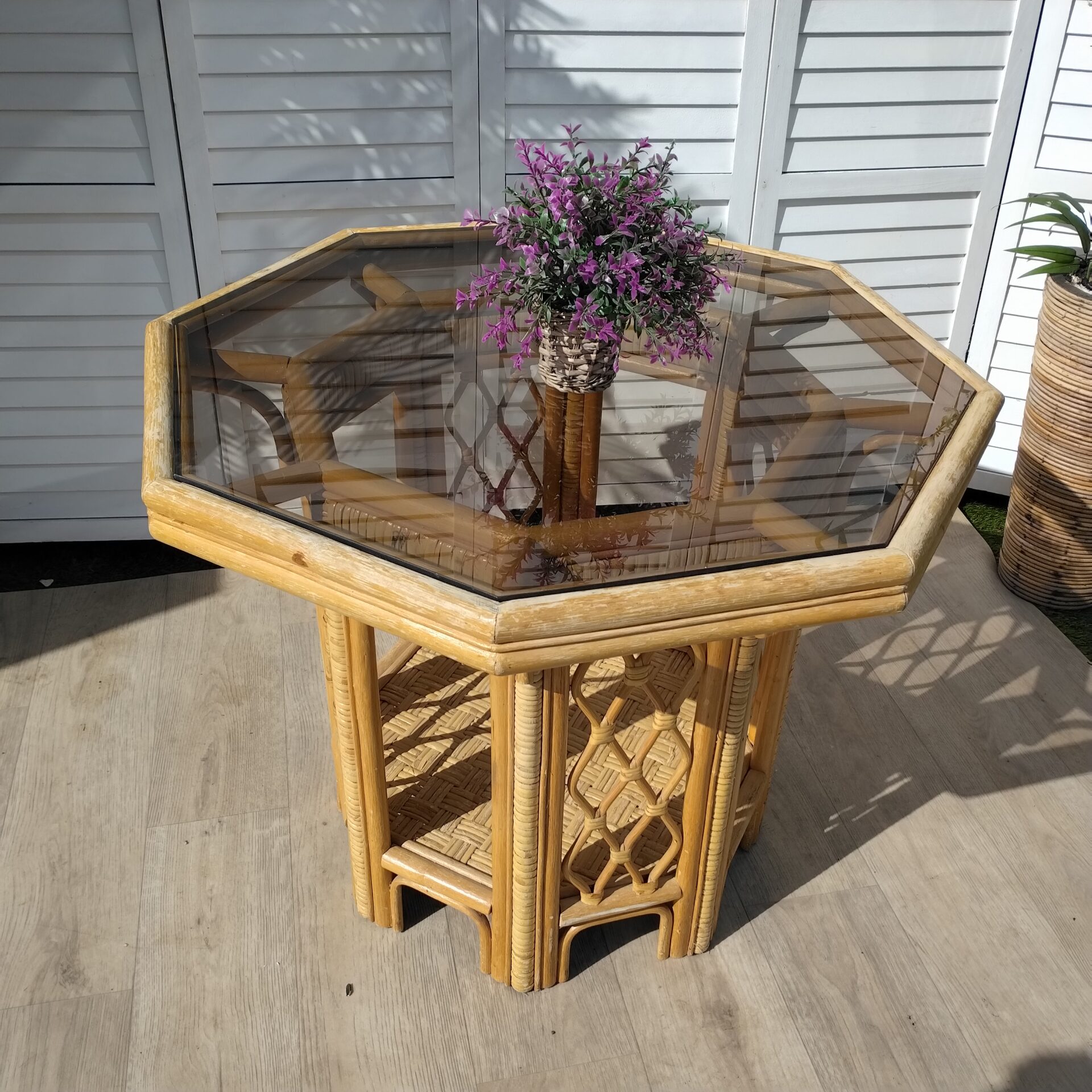 Coffee Table - Bamboo - Rattan - Glass Top Coffee Table - Bamboo - Rattan - Glass Top