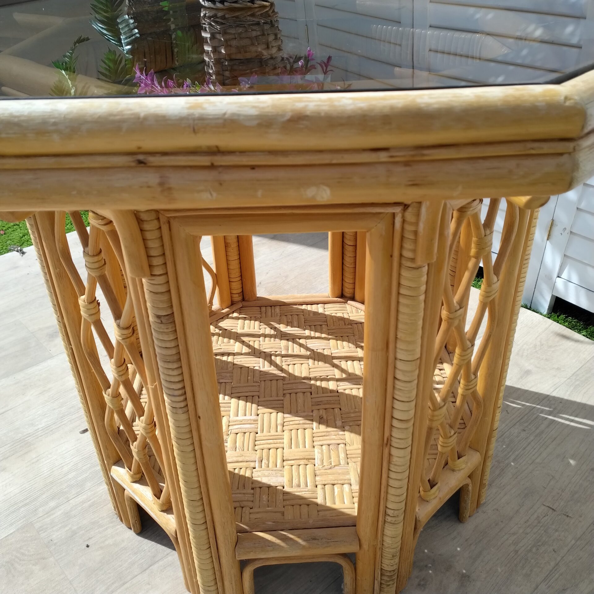 Coffee Table - Bamboo - Rattan - Glass Top Coffee Table - Bamboo - Rattan - Glass Top
