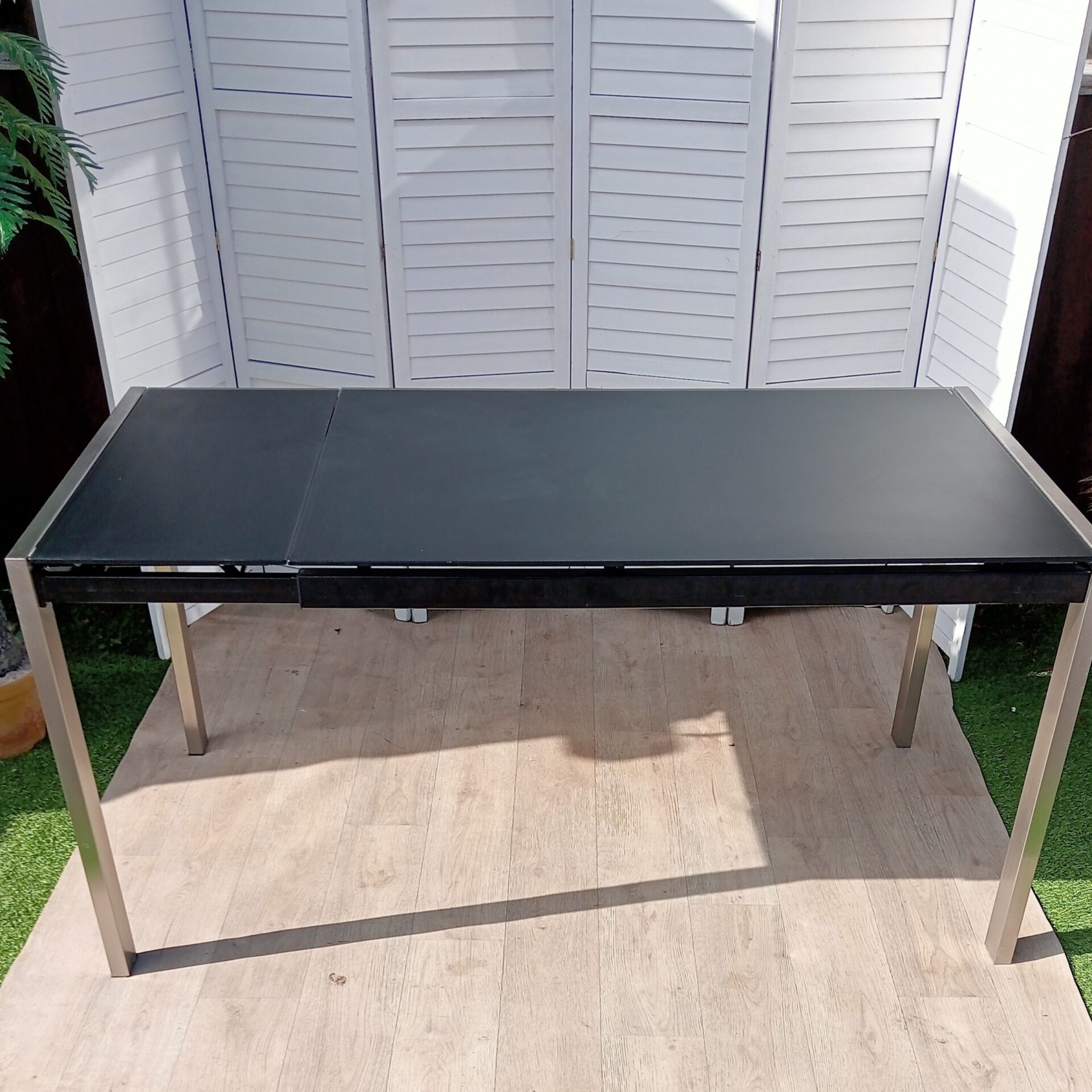 Dining Table - Modern - Black - Chrome - Glass Top - Extending Dining Table - Modern - Black - Chrome - Glass Top - Extending
